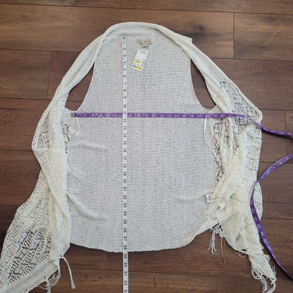 Ivory Crochet Open Cardigan Sweater Womens 2X Live And Let Live Boho Fringe - Picture 3 of 13